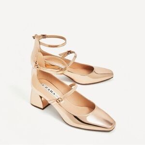 Zara Rose Gold Mary Jane Heels Sz 37